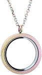 Zysta Rainbow Color Round Locket Pendant Necklace 30mm Matte Stainless Steel Clear Glass Living Memory Floating Charms Stone Storage