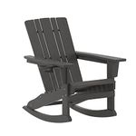 Flash Furniture Halifax Adirondack Rocking Chair with Cup Holder, Weather Resistant Poly Resin Adirondack Rocking Chair, Gray