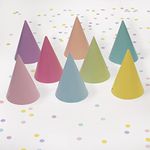 On The Wall Pastel Party hats 8 Pack - Birthday Party and Celebration Hats