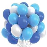 Prextex 75 Party Balloons 12 Inch Dark Blue, Light Blue and White Balloons with Ribbon for Blue White Color Theme Party Decoration, Boy Baby Shower, Birthday Parties Supplies, Helium Quality