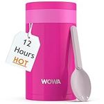 WOWA 450ml Kids Stainless Steel Flask for Hot & Cold Food with Spoon - Wide Mouth 100% Leakproof Food Flasks for Hot Food Kids - Easy Open Lid Insulated Thermo Food Jar for Children…