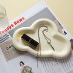 MDFAYE Jewelry Dish Trinket Tray for Women, Ring Dish Holder, Unique Cloud Shape Ceramic Plate Cute Things Vanity Aesthetic Room Decor Mother's Day Birthday Christmas Warm House Gifts (Crème) JT001