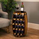 CHRISTOW Wooden Wine Rack Barrel, Free Standing With Top, 14 Bottle Holder, Oak Effect Storage, Gift For Wine Lover, H64.5cm