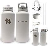 NORSVL Premium Stainless Steel Insulated Water Bottle 1L, Double Wall Vacuum Insulated Bottle, Sports Water Bottle, Hot & Cold Thermos Flask, with 3 Lids, Paracord Handle, Bumper - Glacier Grey