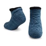 Mens Slipper Socks with Grippers - Inner Fleece Fluffy Bed Socks for Men | Plain Knitted Black, Grey, Navy | Heat Insulated, Soft, Comfy, Non-Slip House Socks | Winter, Cold, Indoor Wear | Size 7-11