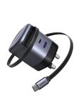 UGREEN USB C Charger 65W Nexode GaN 3-Port Fast Charging Plug with Retractable Cable (0.69m), Compatible with MacBook Pro/Air, iPhone 17 Pro/Air/17/16/15, iPad, Galaxy S25/S24, Steam Deck, etc