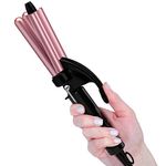 FARERY Mini Hair Crimper for Women Beach Waves, Hair Waver 3 Barrel Curling Iron 1/2 Inch with Keratin & Argan Oil Infused, Crimper Hair Tool, Travel Curling Iron Mini with Dual Voltage, Pouch Bag