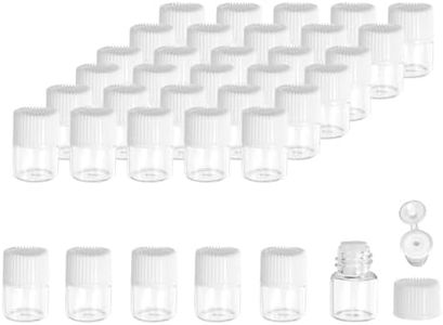 PATIKIL 1ml Essential Oil Bottles, 36 Pack Clear Glass Bottles with Orifice Reducer Sample Vial Slim Screw Cap Storage Vials Container, White