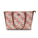 ZOUK Mughal Art Motif Printed Jute Handcrafted Vegan Leather Women's Multicolor Structured Tote Bag