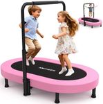 ANCHEER Mini Trampoline for Kids Indoor, Double Kids Trampoline with Adjustable Center Handlebar, 56"X36" Rebounder Trampoline Foldable, Max Load 220 LBS,Pink