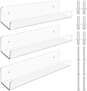 BELLE VOUS 3 Pack Clear Floating Shelves - 38x 11x 7.5cm - Acrylic Wall Mounted Shelves - Decorative Picture Ledge Shelf for Living Room, Bedroom, Kitchen, Bathroom - Ideal for Storage & Display