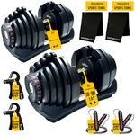 MotionGrey 10-90LB Adjustable Dumbbell Set (Single/Pair)| All-in-One Space-Saving Dumbbells with 15 Settings|Compact Weights for Home Gym Workout Fitness Equipment | Includes Jump Ropes & Hand Grips