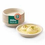 Eco Soul | Round Bagasse Bowl | 350 ml - Pack of 50 | Eco-Friendly Disposable Bowls Big Size | Sugarcane Bagasse | Non-Toxin & Leak-Proof | Good for Soups, Curries, & Rice Bowls | Beige