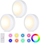 WUYOR Wireless Under Cabinet Lights with Remote 3 Pack – 16 LED Colour Changing Under Cabinet Touch Control, Battery Operated, Kitchen Lights with Adjustable Brightness, Under Counter Push Lights