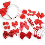 NEGOTIN 23Pcs School Girls red Hair Accessories, Red Bow Hair Clips Red Bow Headband Red Hair Bands Hair Accesories for Girls Christmas Birthday Gift(Red)