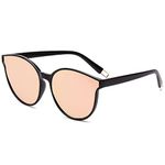 SOJOS Fashion Round Sunglasses for Women Men Oversized Vintage Shades SJ2057 with Black Frame/Pink Mirrored Lens