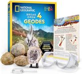 National Geographic Break Open 4 Geodes Science Kit – Includes Goggles & Display Stand - STEM Science Gift for Boys & Girls, Break Your Own Geodes