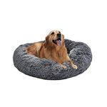 Dog Bed, Calming Donut Washable Pet Bed for Large Dogs up to 60lbs, Anti Anxiety Long Plush Faux Fur Round Dog Bed with Non-Slip Bottom