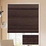 LUCKUP Cordless Bamboo Roman Blinds Shades for Indoor Windows-Blackout Room Darkening Roman Blinds with 6" Valance Cover Enhanced Privacy, 44" W x 64" H