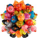 Glitter Rubber Ducks in Bulk - (Pack of 50) Assorted 2-inch Duck Toys for Baby Shower Rubber Duckies, Mini Ducks Bath Toy, Birthday Party Favors and Jeep Ducks