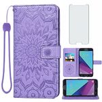 Phone Case for Samsung Galaxy J3 Luna Pro J 3 Prime 2017 Emerge 3J Eclipse Mission Wallet with Tempered Glass Screen Protector Leather Slim Flip Cover Card Holder Stand Cell Accessories S327VL Purple