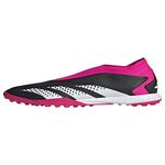 adidas Unisex Accuracy.3 Turf Soccer Shoe, Black/White/Team Shock Pink (Laceless), 9 Women/8 Men