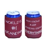 Tainada Neoprene Beer Beverage Drink Can Coolie Cooler Insulators (2 pcs,Double Sided Printing) with One Bonus Absorbent Coaster (World's #1 Grandma)