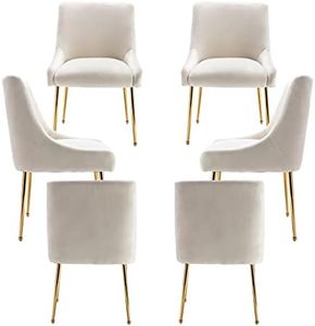ZHENGHAO Velvet Dining Chairs Set of 6, Modern Accent Kitchen Chairs with Gold Legs Upholstered Guest Chairs for Living Room/Kitchen/Restaurant, White