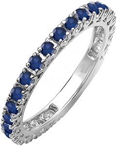 Dazzlingrock Collection 0.90 Cttw Round Blue Sapphire Vintage Eternity Infiniteness Stackable Wedding Band for Women in 14K Solid White Gold, Size 8.5