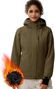 FREE SOLDIER Women's Waterproof Ski Snow Jacket Fleece Lined Warm Winter Rain Jacket with Hood Fully Taped Seams(Army Green,XL)