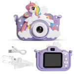 ESSENTIALEASE Kids Digital Camera 1080P HD Unicorn Mini Video Camcorder for Boys & Girls, Age 4, 5, 8-10| 2-Inch HD Screen, Selfie | Child-Safe Design | Expandable Up to 32GB (Purple)