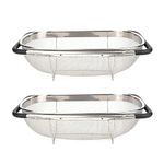 Suwimut 2 Pack Over the Sink Oval Colander for Kitchen, Stainless Steel Fine Mesh 6 Quart Strainer Basket with Expandable Rubber Grip Handles for Straining, Draining, Rinsing Fruits, Vegetables