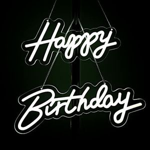28x6 inch Happy Birthday Neon Sign Art Wall Lights for Beer Bar Club Bedroom Hotel Pub Cafe Wedding Birthday Party Gifts_White