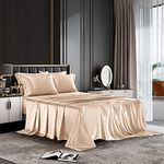 AiMay 6 Piece Satin Bedding Sheet Set Queen Taupe Deep Pocket 1800 Series Luxury Rich Silk Silky Super Soft Solid Color 4 Pillowcases Reversible Sexy Honeymoon Wrinkle Free (Queen, Taupe)