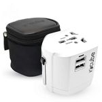 iBlockCube Worldwide Travel Plug Adapter with 2 USB 2.4A Charging Ports | International Universal AC Socket, Dual Safety Fuse, Chip Protector for US UK EU AU Mobile Phone Tablet Laptop Gadget (White)