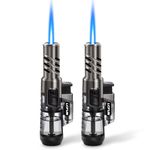 Torch Lighter 2 Pack Windproof Butane Lighter Refillable Jet Flame Lighter with Large Visible Fuel Tank for BBQ, Camping, Outdoors Hiking Survival - Without Gas Fuel - Gift for Him Men
