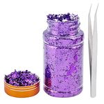 GORGECRAFT Gold Foil Flakes Metallic Foil Flakes Metal Gold Leaf with Tweezers for Nail Art, Painting, Crafts, Resin Jewelry Making, Purple