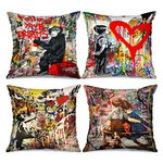 Tucocoo Banksy Decorative Cushion Covers 4 Pieces Street Graffiti Art Throw Pillow Cases Little Boys Girls Cushion Cover Outdoor Decorations Monkey Throw Pillow for Couch Sofa Bed Car