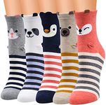 Women's socks a pack of five pairs-Cute cartoon cotton socks-Suitable for spring、autumn and winter-Free size with flexible materials suitable for all adult women (Fox)