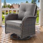 Artfurniz 2 in 1 Porch Glider Swivel Chair - Outdoor Swivel Rocker Patio Wicker Chair with Thick Cushions, 300 Lb Weight Capacity Patio Swivel Glider Seating Brown/Grey