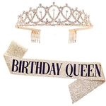 Leixi Birthday Queen Sash & Rhinestone Tiara Kit - 21st 30th Birthday Gifts Birthday Sash for Women Birthday Party Supplies (Gold)