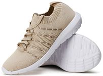 PromArder Women's Walking Shoes Slip On Athletic Running Sneakers Knit Mesh Comfortable Work Shoe,Beige US 8.5