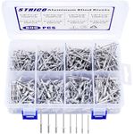 600Pcs Pop Rivets Assortment Kit, 8 Sizes Aluminum Rivets (1/8”X1/4”, 5/16”, 3/8”, 1/2”; 3/16”X5/16”, 3/8”, 1/2”, 5/8”), Assorted Blind Rivets with Reinforced Divider Case