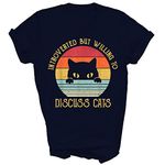 MPSstudio Introverted But Willing to Discuss Cats Introverts Cat Mom Dad Cats Lover (2) Unisex Shirt Gift T-Shirt (Navy;M)