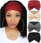 DRESHOW - 8 Pack Headbands for Women Vintage Cross Bohemian Style Braided Headband Elastic Hair Accessories 4 Pieces Khaki Red Grey Black 4 Count (Pack of 1)