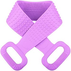 Inmorven Back Scrubber for Shower Silicone 30 inches/76 cm Extra Long Exfoliating Body Brush with Handle for Men and Women Long Lasting and Easy to Clean.(Purple)