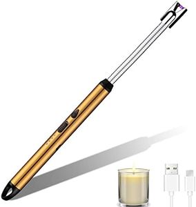 Encendedor Electrico, Encendedor Cocina Arco Eléctricos, con USB Rechargeable y Pantalla LED de batería Cuello Flexible Extendido Encendedor para Velas, Estufas de Gas, Camping Barbacoa (Oro)