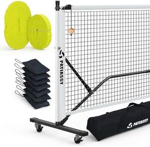 Patiassy Pickleball Net Set with Wheels and Pickleball Court Marking Kit 22 FT Regulation Size Portable Pickleball Nets with Net Tension Adjuster, 8 Sandbags for Outdoor Indoor Driveway (White)