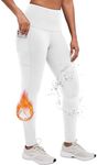 BALEAF Women's Waterproof Leggings Fleece Lined Thermal Warm Winter Yoga Water Resistant Pants with Pockets White 3XL