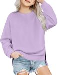 Arshiner Girls Crewneck Sweatshirt Long Sleeve Pullover Tops Drop Shoulder Sweatshirts Side Split 5T Sweat Shirts Purple Sweatshirt